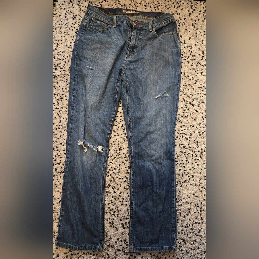 Tommy Hilfiger distressed jeans. Size 9. Straight leg. Medium wash.